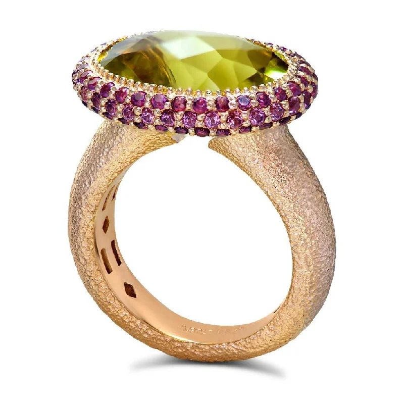 Woven cord rings-Gold Cocktail Ring with Lemon Citrine & Garnets