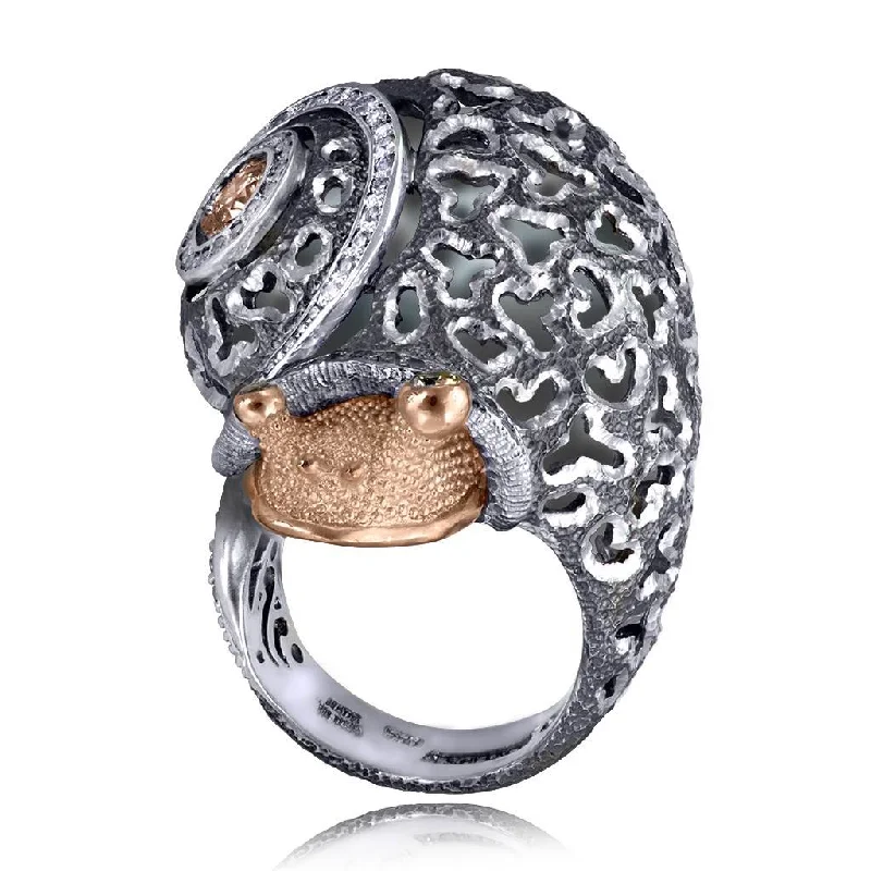 High shine rings-Silver & Gold Codi The Snail Ring with Diamonds