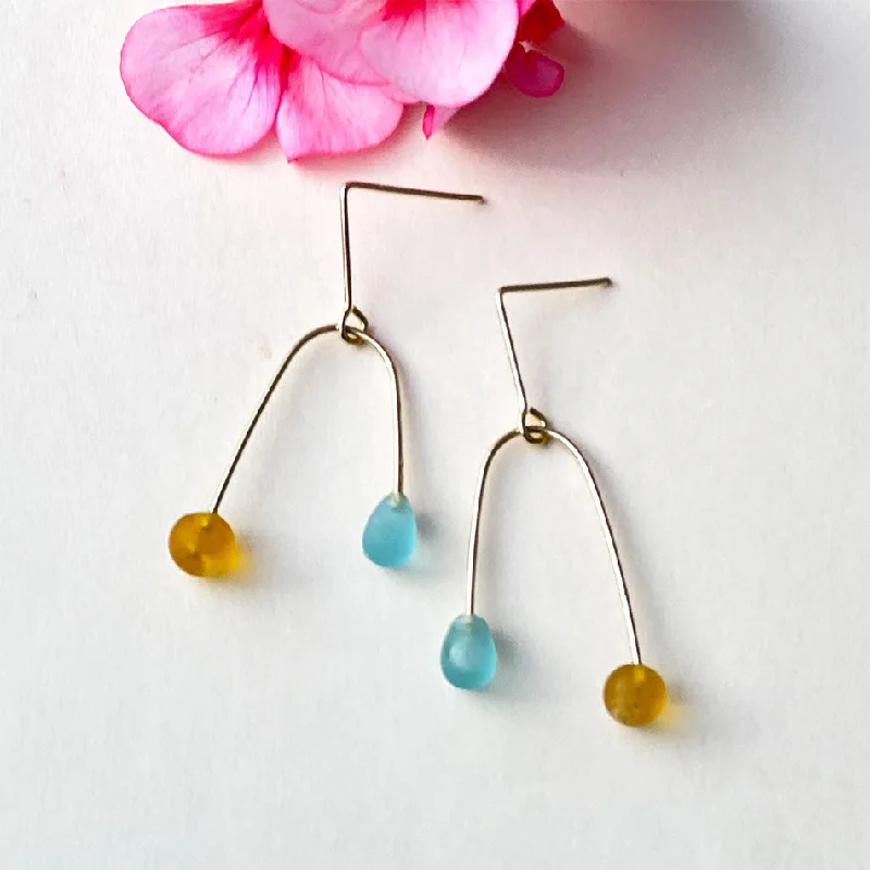 Lustrous pearl earrings-Sea Glass Mobile Earrings - Sun/Sky, India