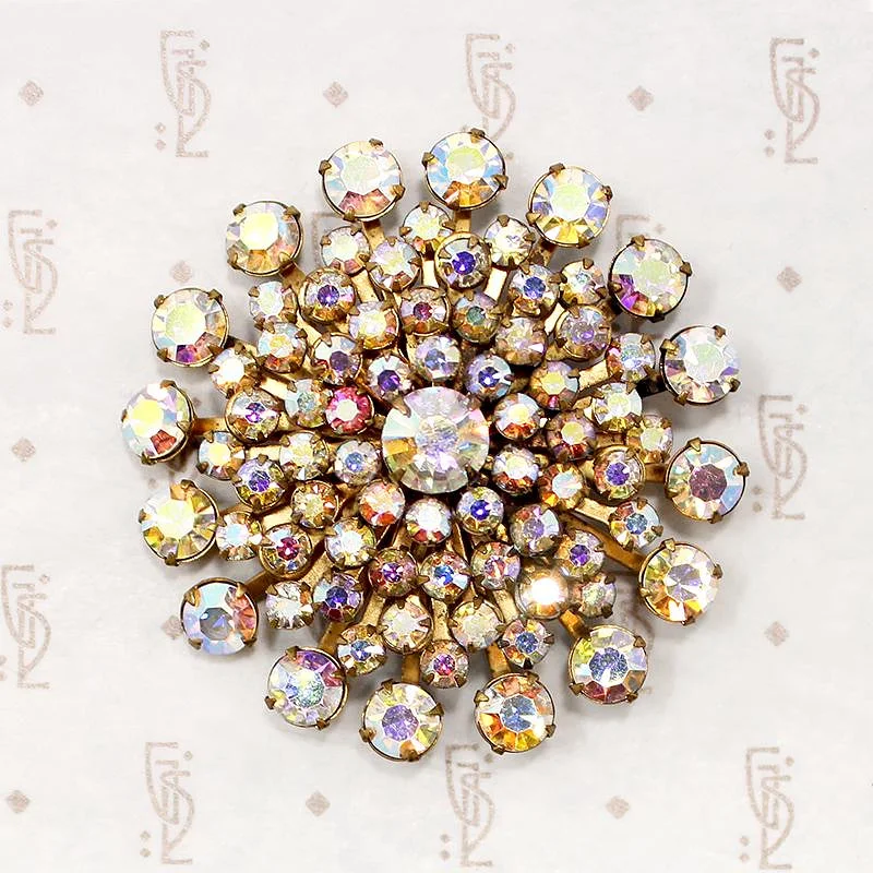 Flex pin brooch-Scintillating Star Burst Aurora Borealis Rhinestone Brooch