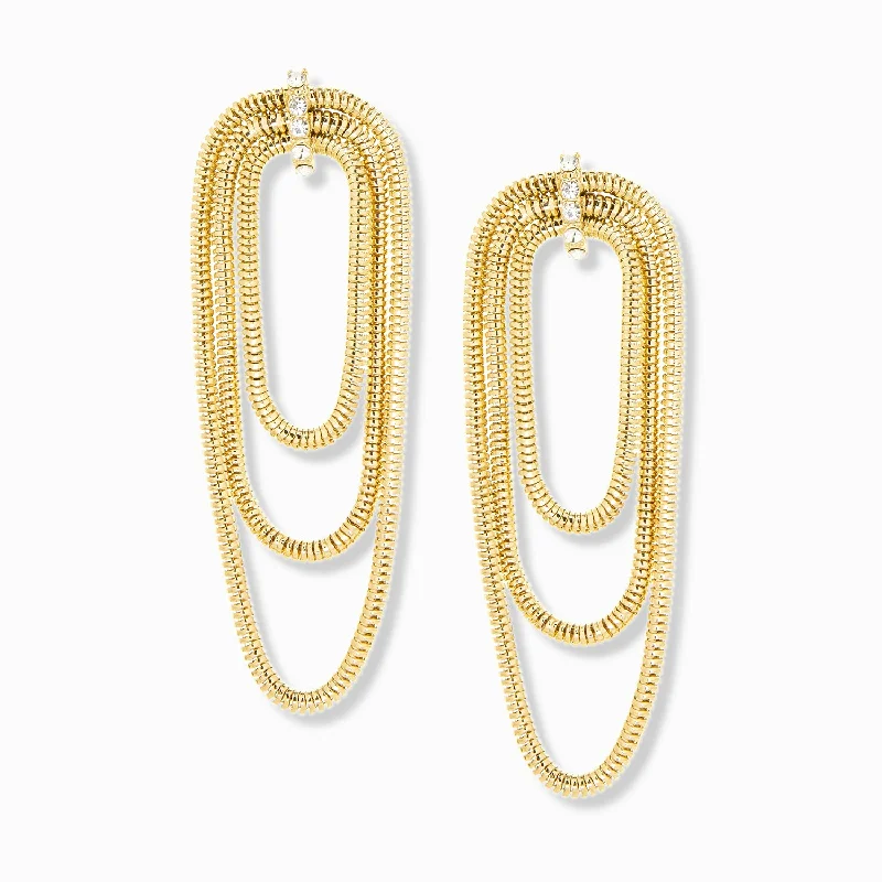 Thin bead earrings-triple row snake chain drop earring