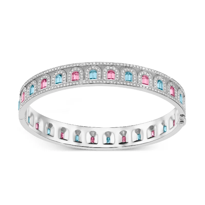 Linen cord bangles-L'Arc Deco Bangle in Platinum with DAVIDOR Arch Cut Aquamarines DAVIDOR Arch Cut Pink Tourmalines and Brilliant Diamonds