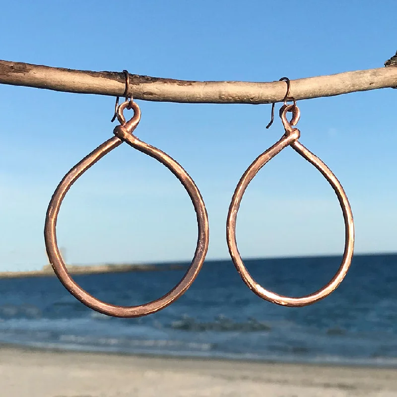 Wide statement earrings-Hammered Copper Hoops, Peru