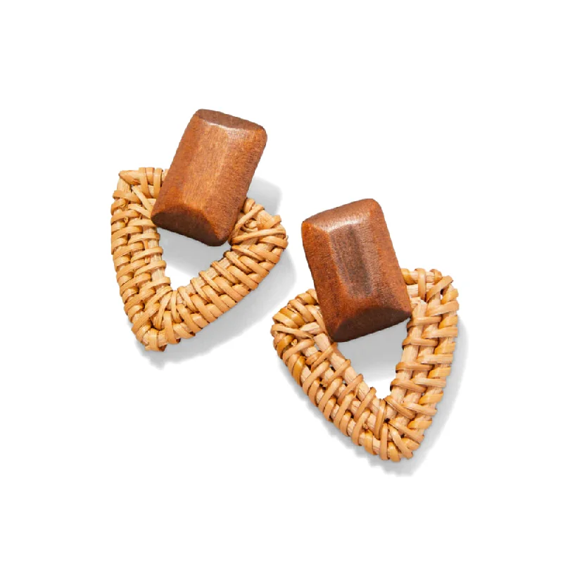 Solid bar earrings-Spartina Wood Wicker Earrings - Natural