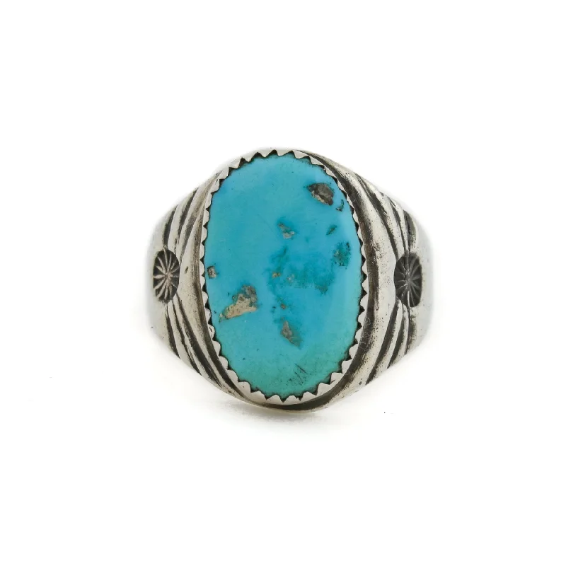 Mixed metal rings-Vintage 1970's x Blue Valley Turquoise Navajo Ring