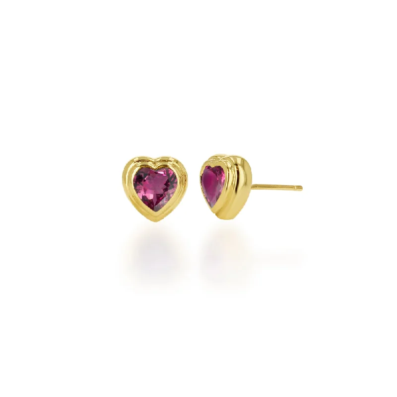 Quartz drop earrings-Rachel Reid 14k Double Bezel Pink Tourmaline Heart Stud Earrings