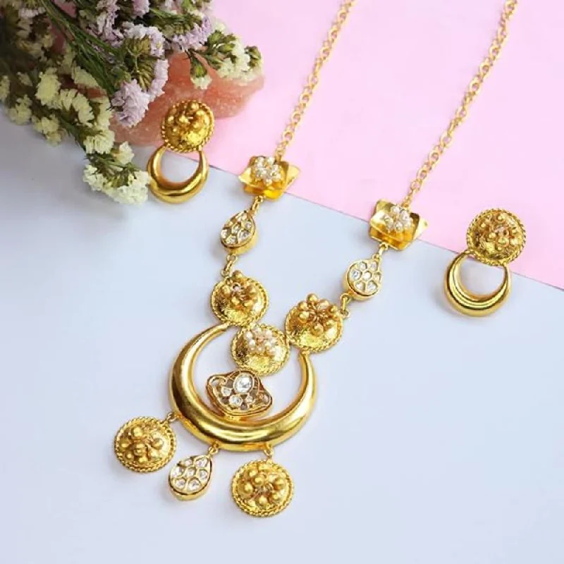 Sapphire gem necklaces-Etnico Gold Plated Antique Long Necklace Jewellery Set with Earrings for Women & Girls(MC093FL)