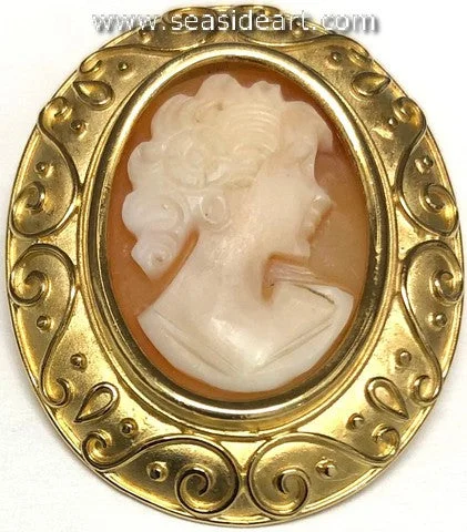 Spinel stone brooch-18K Two-tone Gold Shell Cameo Brooch