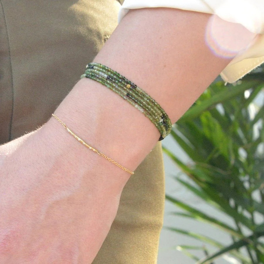 Elastic cord bangles-Green Tourmaline Wrap Bracelet