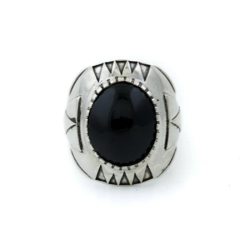 Small flower rings-Black Jade "Delta" Ring