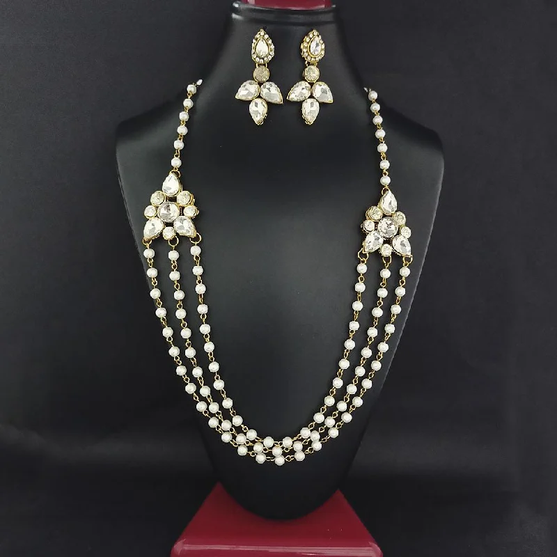 Bead-twisted necklaces-Kriaa Gold Plated Glass Stone And Pearl Necklace  Set  - 1106412B