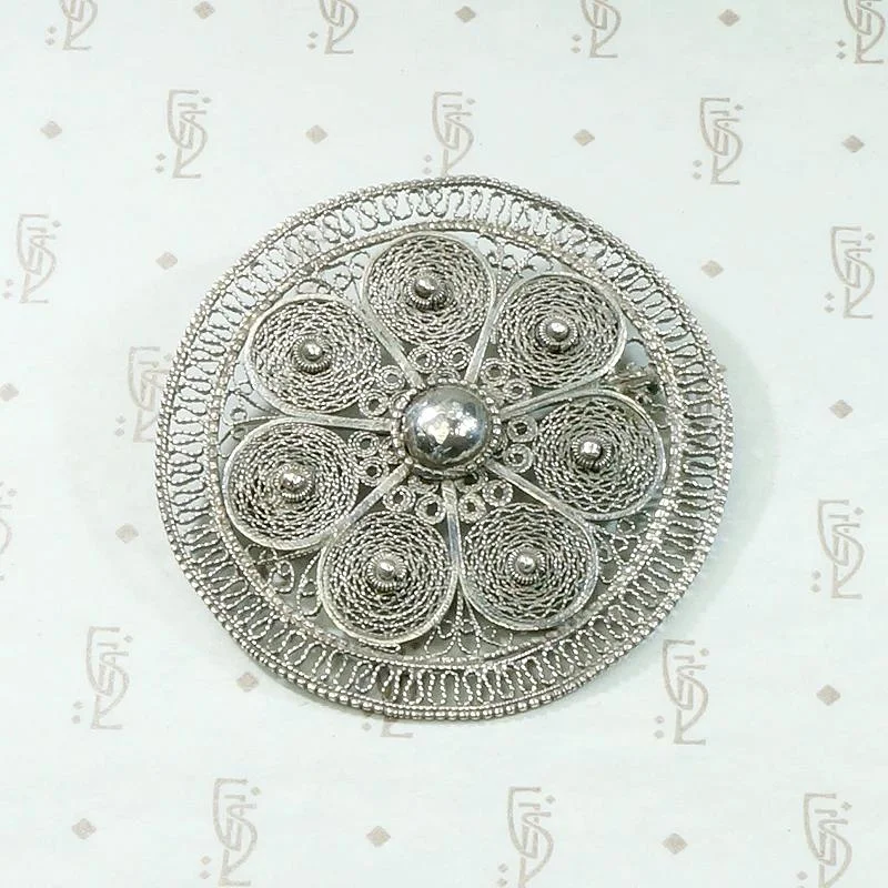 Bold floral brooch-Silver Floral Filigree Shield Brooch