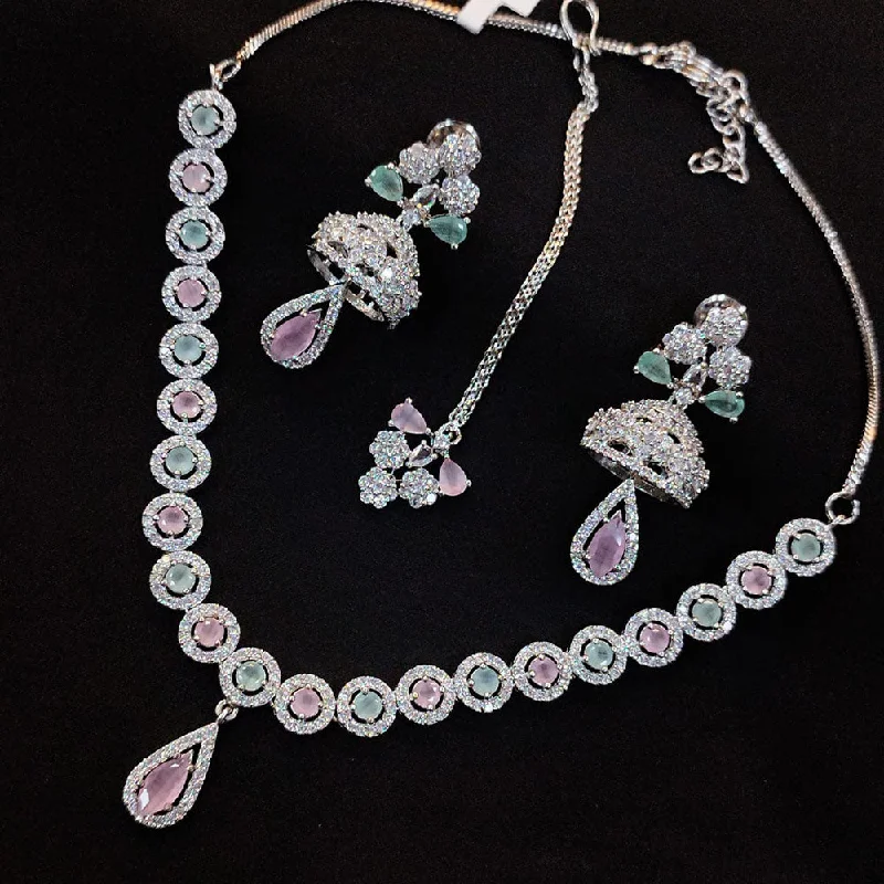 Pure crystal necklaces-Manisha Jewellery Silver Plated AD Necklace Set