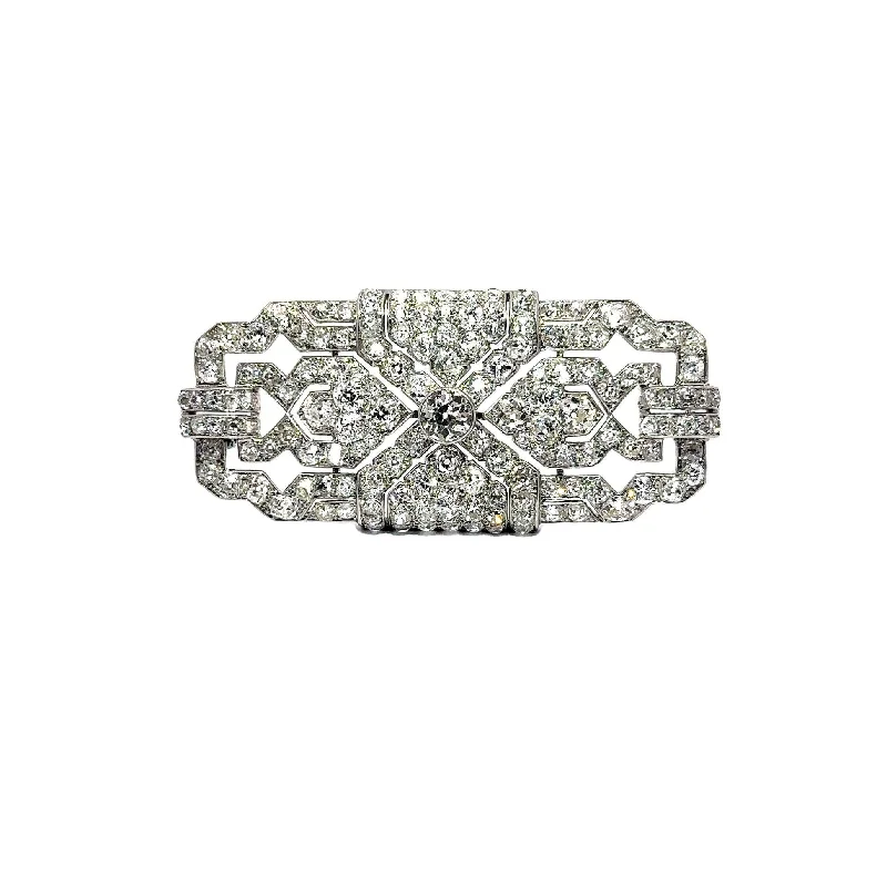 Bamboo design brooch-16 Carats Art Deco Diamond Platinum Brooch, Circa 1925