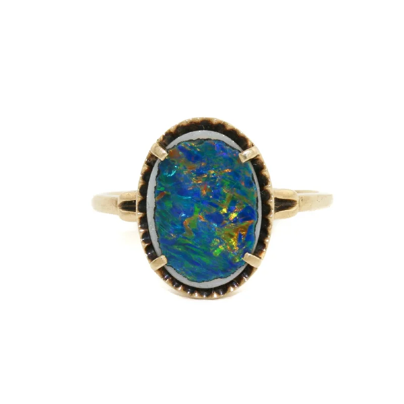 Wide band rings-Stately 10K Gold x Australian Blue Opal