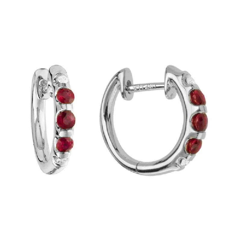 Subtle dangle earrings-14k White Gold Ruby & Diamond Hoop Earrings