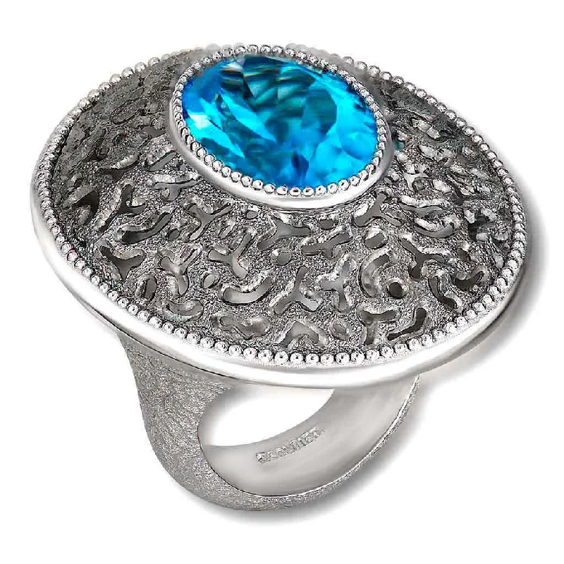 Small stack rings-Silver Galactica Ring with Blue Topaz