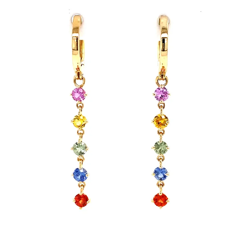 Subtle drop earrings-Bellarri Princessa 14k Multi Sapphire Drop Earrings