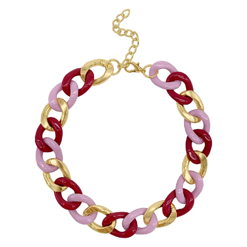 Satin gloss bangles-Pink Curb Chain Necklace