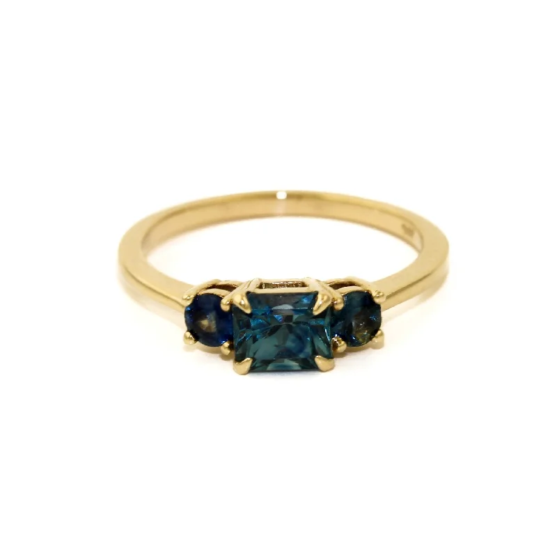 Antique bronze rings-14K Teal Sapphire Engagement Ring