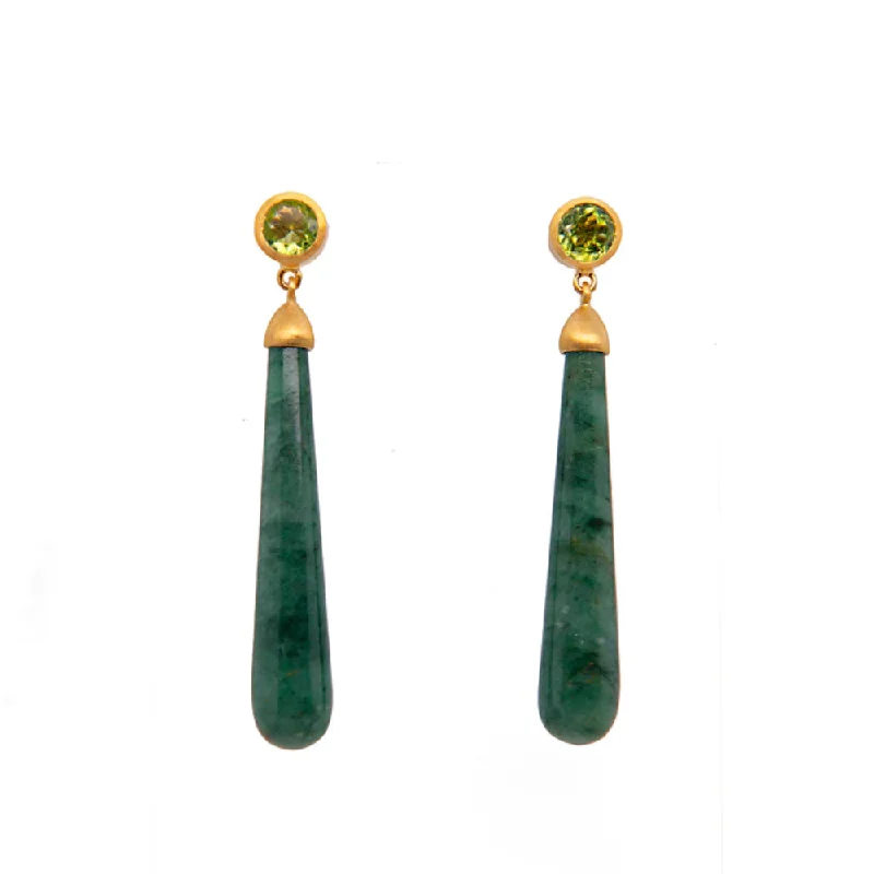 Victorian charm earrings-Joyla Cabochon Peridot Long Drop Earrings