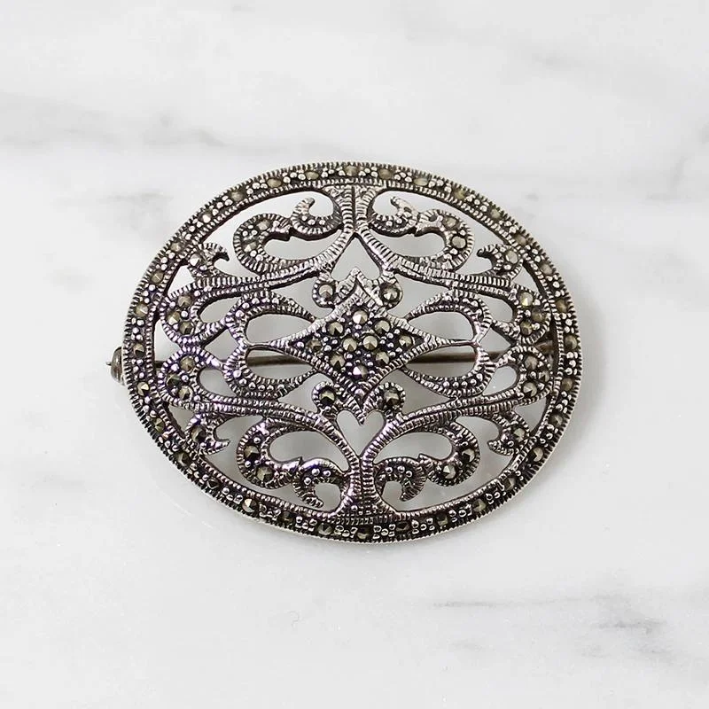 Spirit eye brooch-Romantic Deco Revival Sterling & Marcasite Brooch