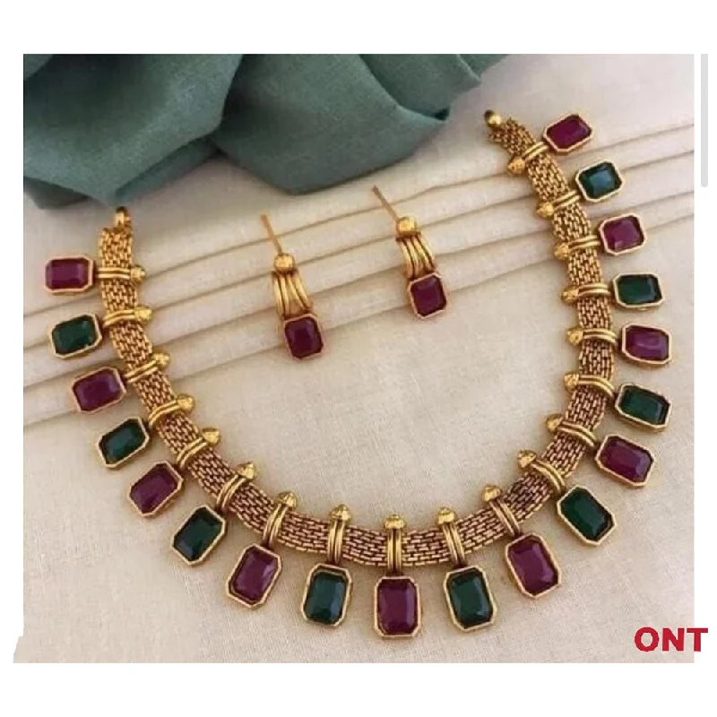 Wide chain necklaces-Lucentarts Jewellery Crystal Stone Gold Plated Necklace Set