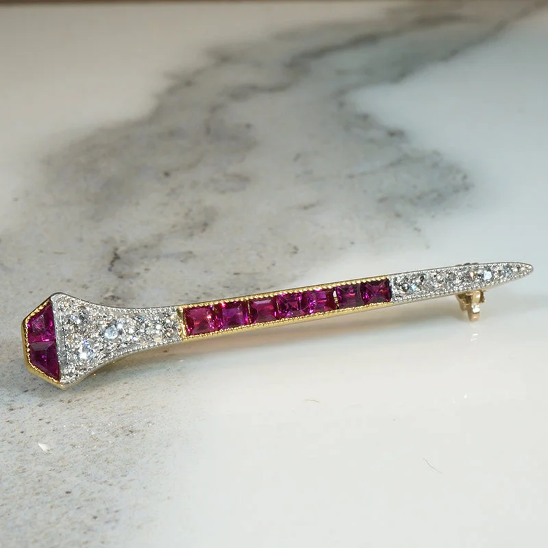 Pure crystal brooch-Ruby and Diamond Antique Railroad Nail Brooch