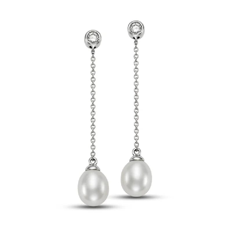 Pure gem earrings-14k Freshwater Pearl Chain Drop Earrings