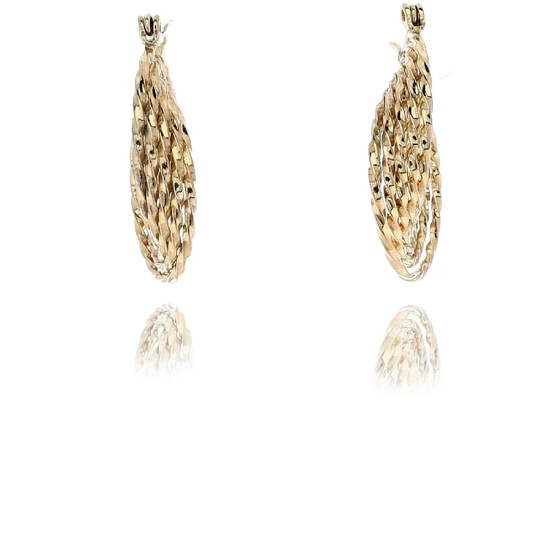 Trekker charm earrings-Estate 14 Karat Yellow Gold Twist Design Hoop Earrings