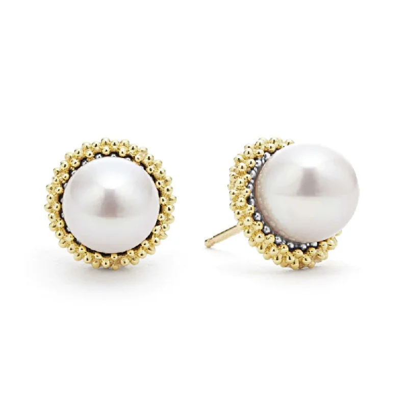 Glossy silver earrings-Lagos Luna 18k Gold Caviar Pearl Stud Earrings