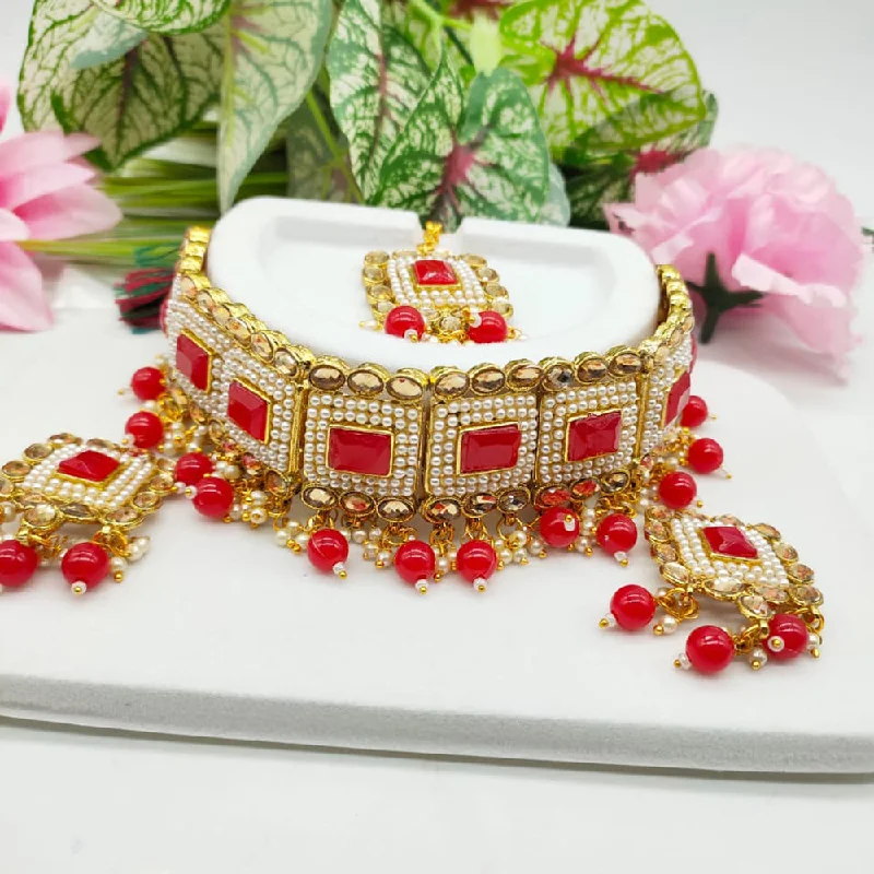 Cool wood necklaces-India Art Gold Plated Kundan And Pearl Necklace Set