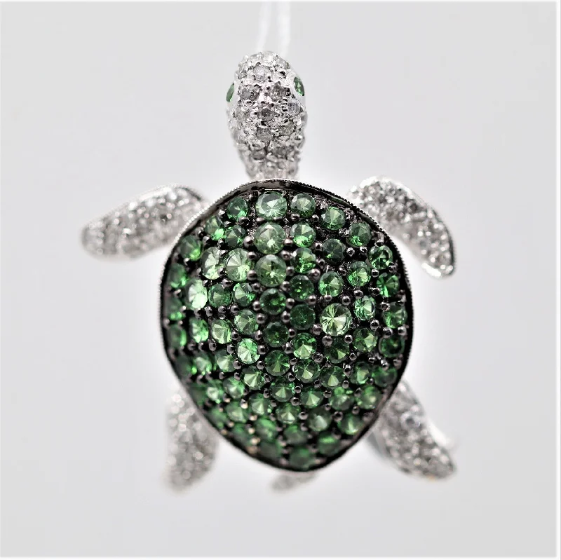 Art deco brooch-Tsavorite Garnet Diamond Gold Turtle Pendant Pin Brooch