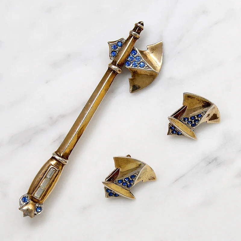 Fluid design brooch-Fierce & Fun Coro Battle Axe Brooch & Earring Set