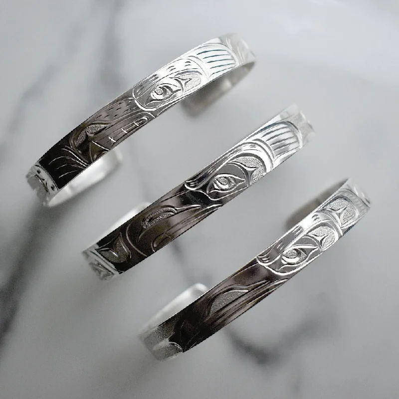 Topaz stone bangles-Narrow Silver Totem Cuff - Joe Descoteaux