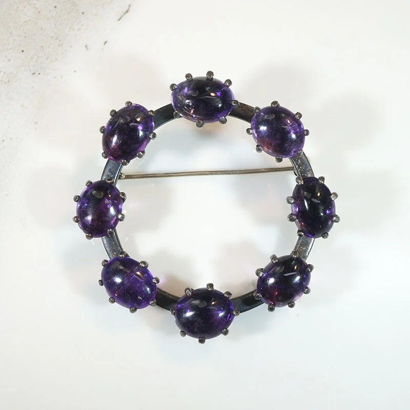 Chunky gem brooch-Strangely Satisfying Amethyst & Silver Circle Brooch