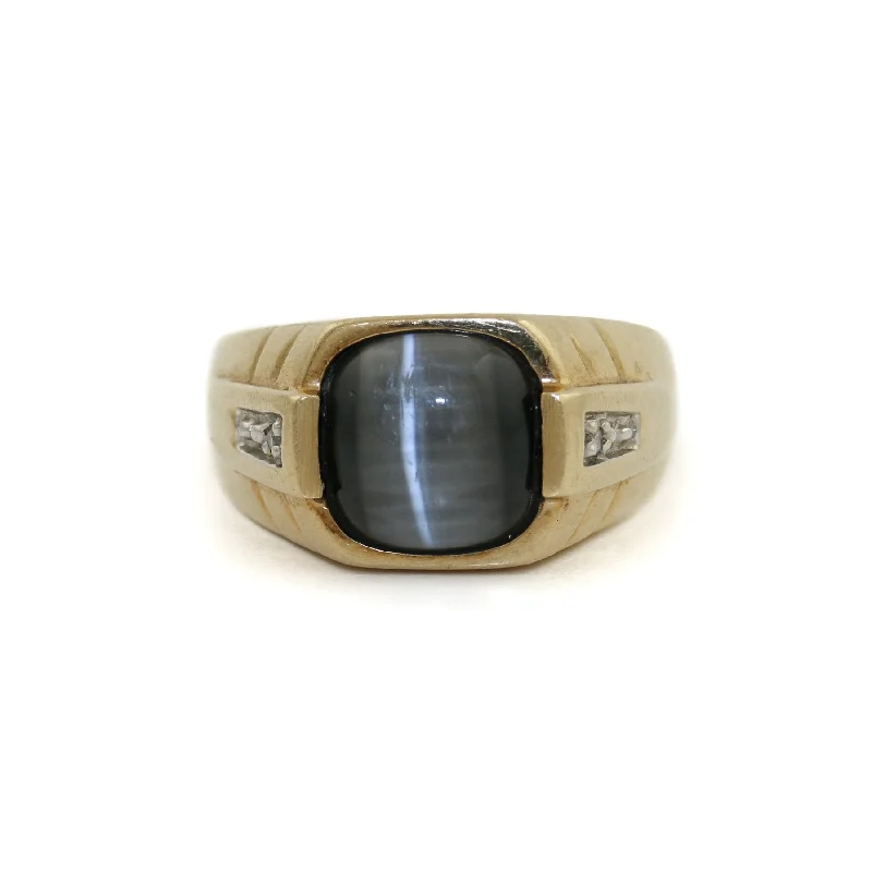 Small star rings-10k x Grey Tiger's Eye Men's Signet