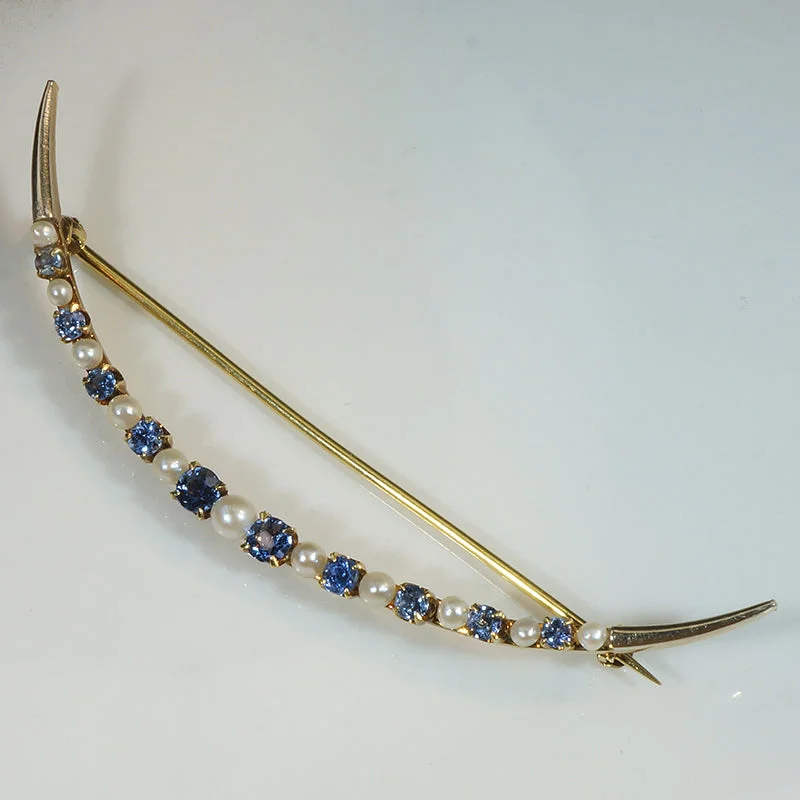 Fox motif brooch-Edwardian Sapphire & Pearl Crescent Moon Brooch