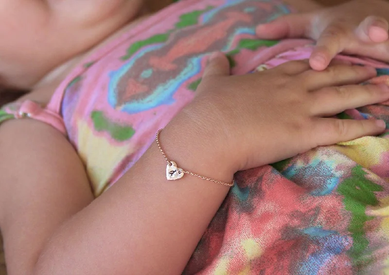 Rustic cameo bangles-Infant Baby Bracelet, Rose Gold Filled Heart Bracelet