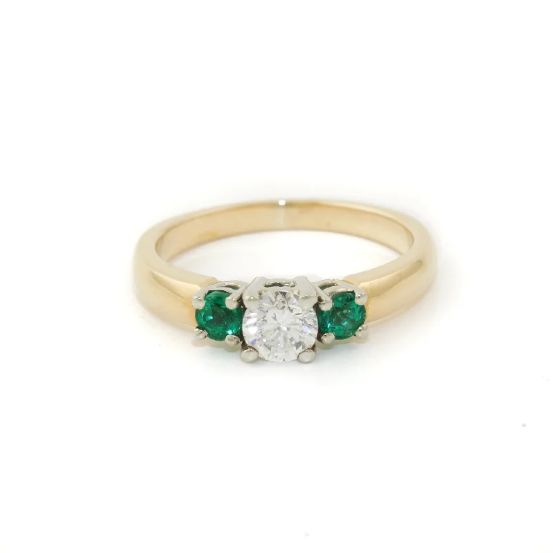 Satin band rings-14k Gold x Vintage 4mm Diamond & Emerald Triplet Band