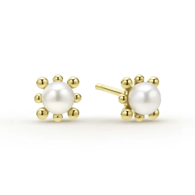 Bold statement earrings-Lagos Luna 18k Gold Fleur Pearl Stud Earrings