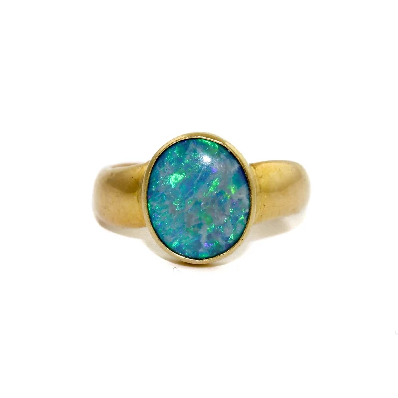 Sleek band rings-18K Gold Vintage Ring x Australian Opal