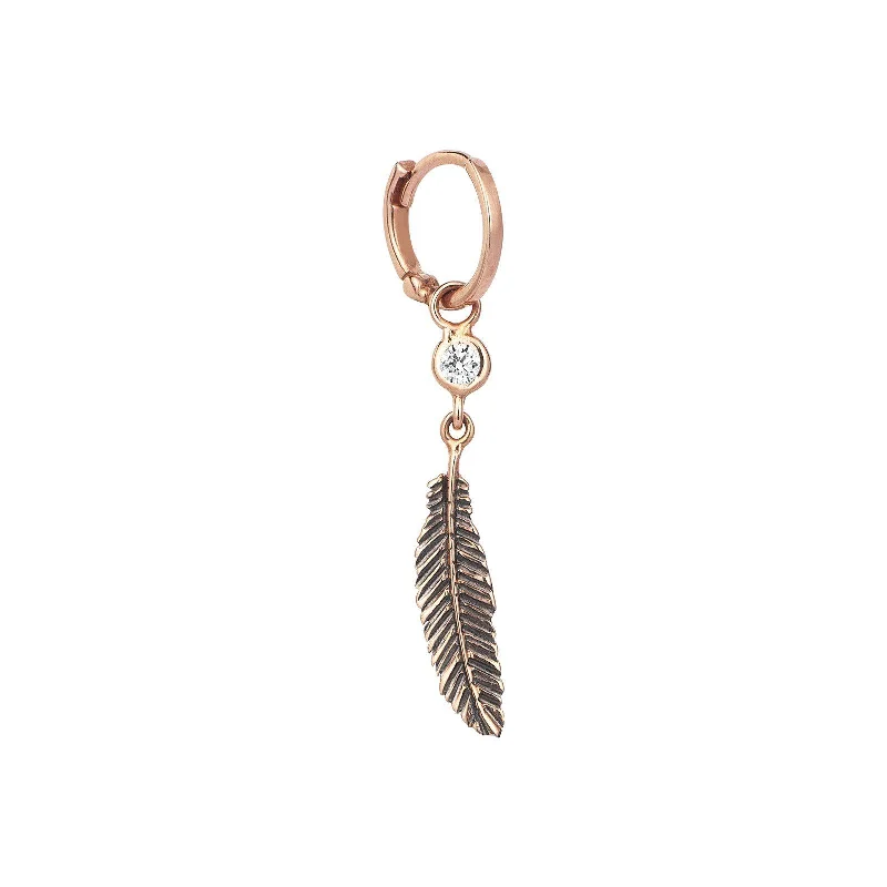 Surf theme earrings-Feather Solitaire Dangling Hoop Earring