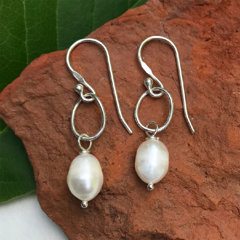 Deco charm earrings-Freshwater Pearl Earrings - Sterling Silver, Peru