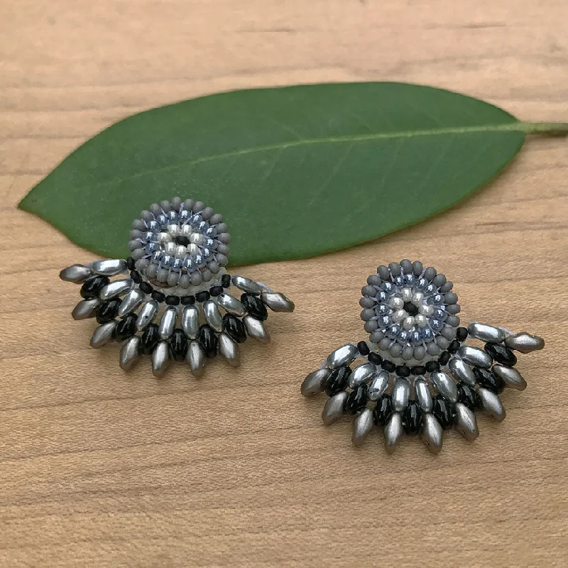 Dainty gem earrings-Fan Earrings - Silver, Guatemala