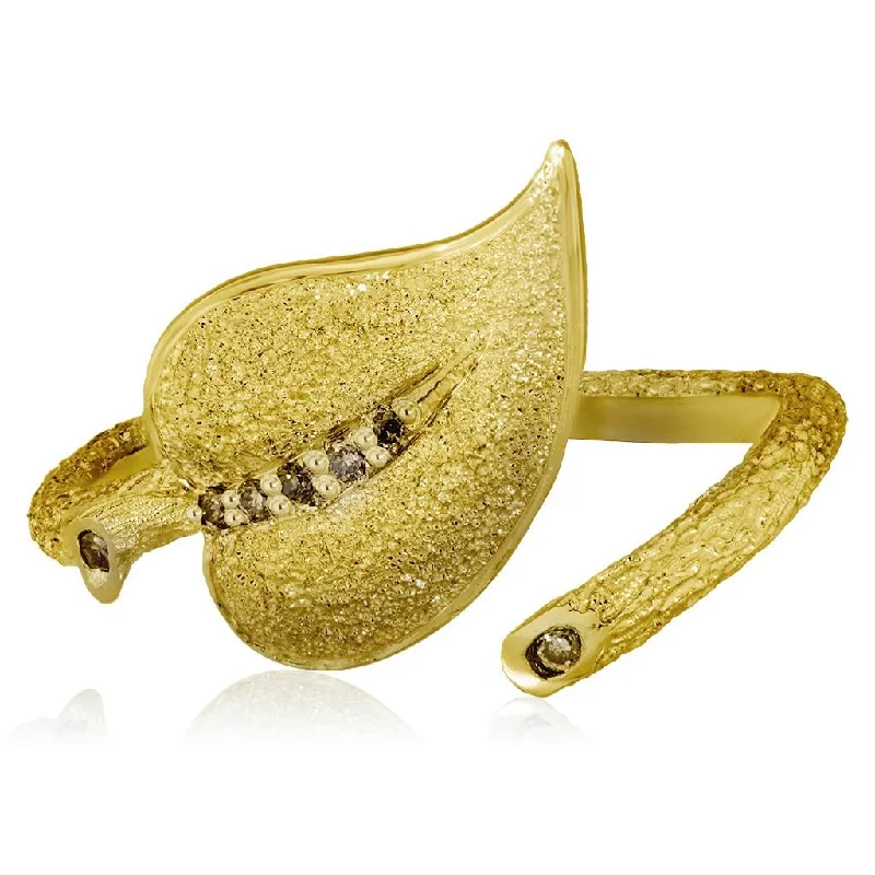 Blended metal rings-Gold Leaf Ring with Diamonds