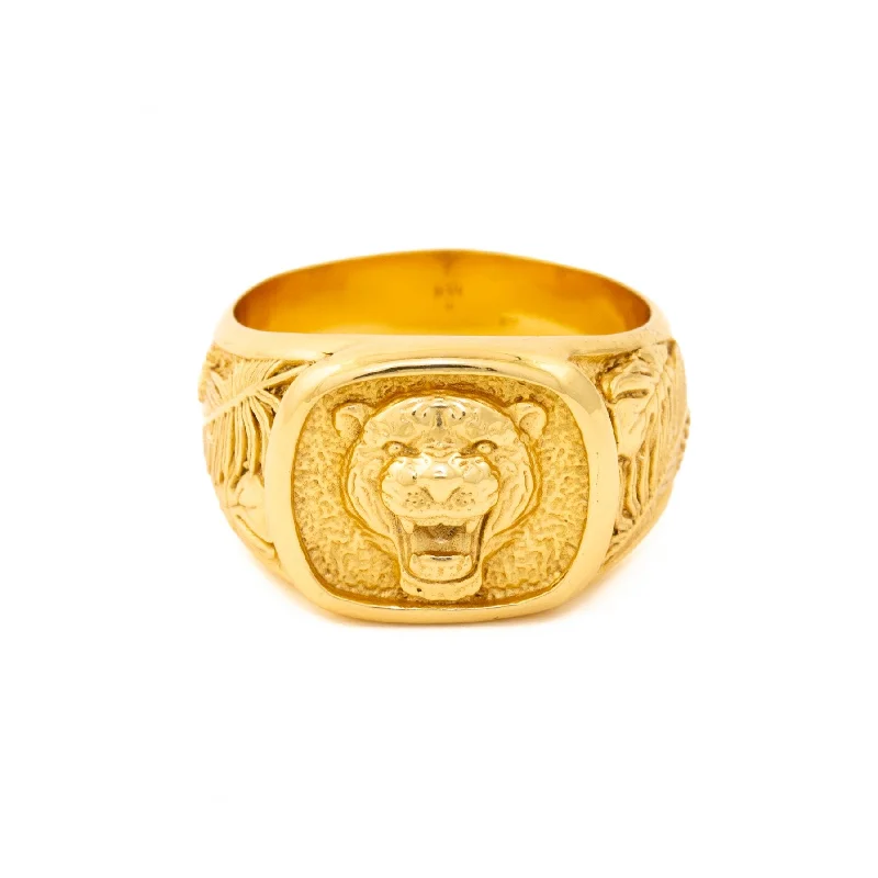 Beaded gem rings-Gold "King of the Jungle" Signet