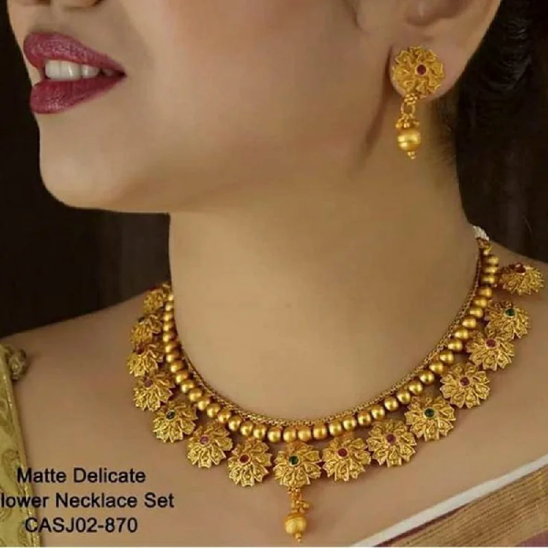 Heavy collar necklaces-Sai Fashion Gold Plated Pink & Green Pota Stone Necklace Set