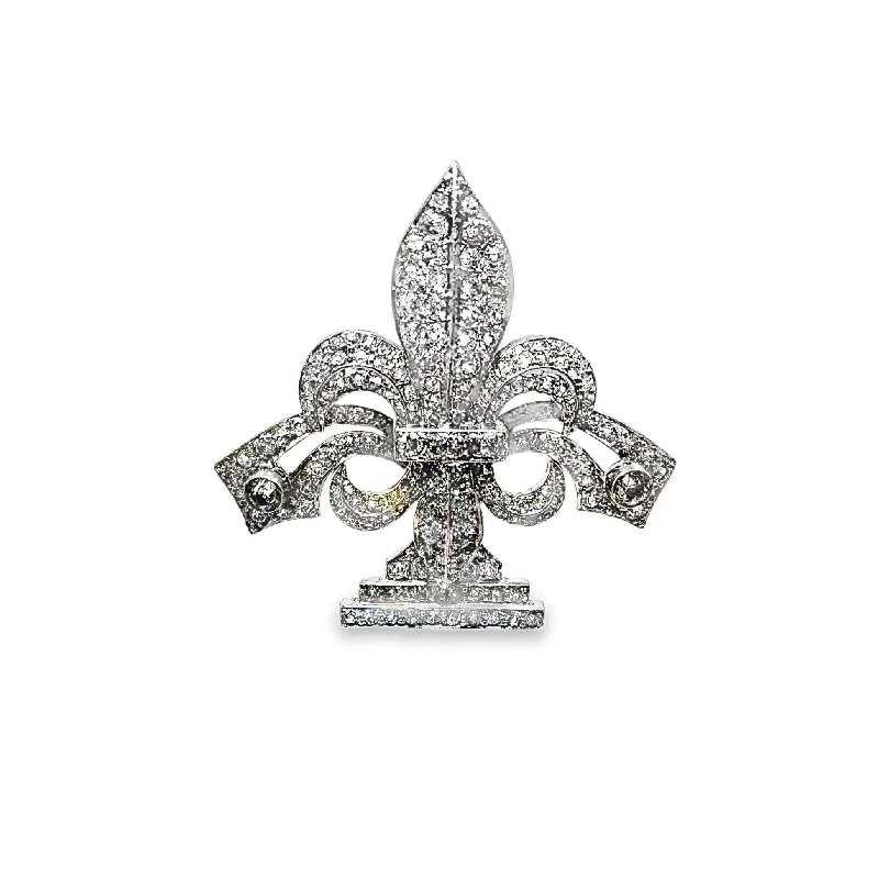 Night gothic brooch-Antique Diamond 14k Gold Silver-Topped Fleur De Lis Brooch