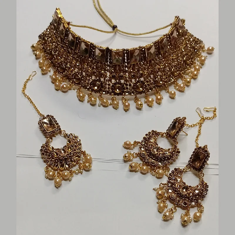 Multi-layer necklaces-Kumavat Jewels Gold Plated Kundan Stone And Beads Traditional Choker Necklace Set with Maang Tikka